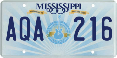 MS license plate AQA216