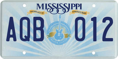 MS license plate AQB012