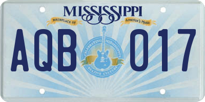 MS license plate AQB017
