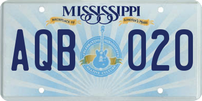 MS license plate AQB020