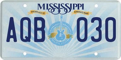 MS license plate AQB030