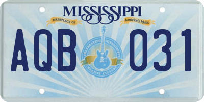MS license plate AQB031