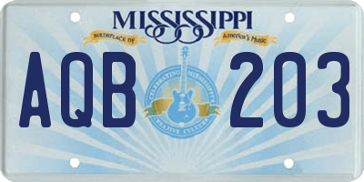 MS license plate AQB203