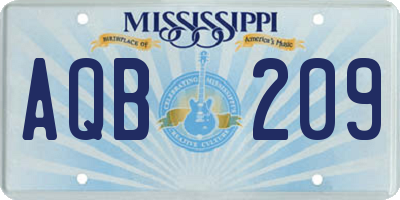 MS license plate AQB209