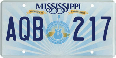 MS license plate AQB217
