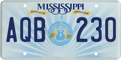 MS license plate AQB230