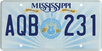 MS license plate AQB231