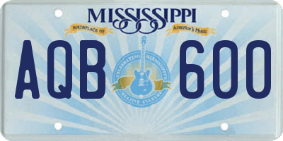 MS license plate AQB600