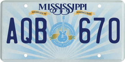 MS license plate AQB670