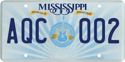 MS license plate AQC002
