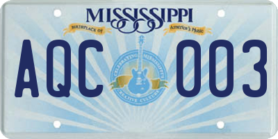 MS license plate AQC003