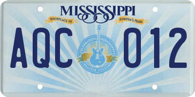 MS license plate AQC012