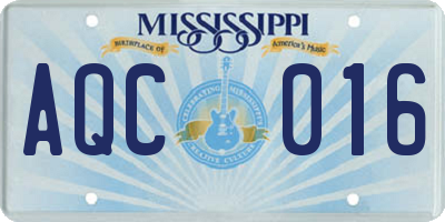 MS license plate AQC016