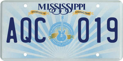 MS license plate AQC019