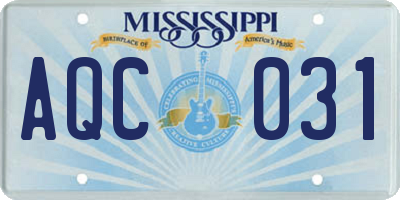 MS license plate AQC031