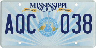 MS license plate AQC038