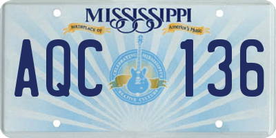 MS license plate AQC136