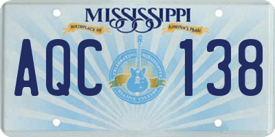 MS license plate AQC138
