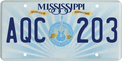 MS license plate AQC203