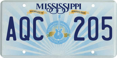 MS license plate AQC205