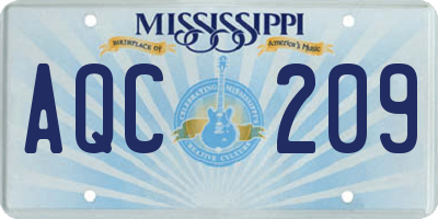 MS license plate AQC209