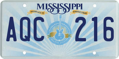 MS license plate AQC216