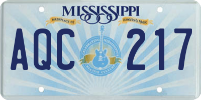 MS license plate AQC217
