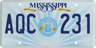 MS license plate AQC231