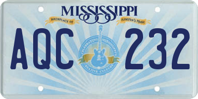 MS license plate AQC232