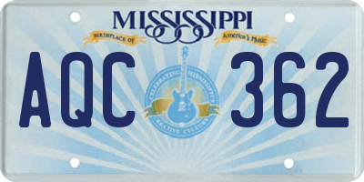 MS license plate AQC362