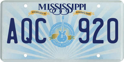 MS license plate AQC920
