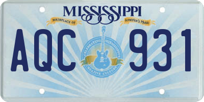 MS license plate AQC931