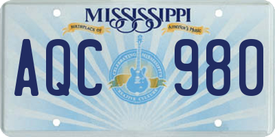 MS license plate AQC980