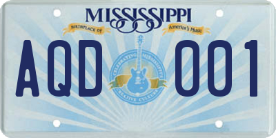 MS license plate AQD001