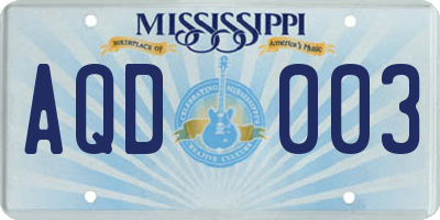 MS license plate AQD003