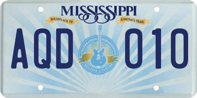 MS license plate AQD010