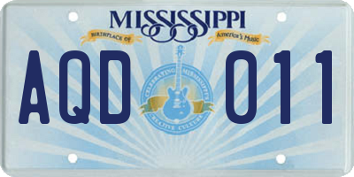 MS license plate AQD011