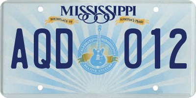 MS license plate AQD012