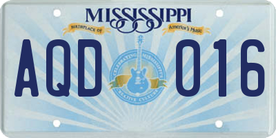 MS license plate AQD016