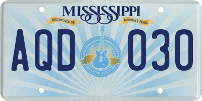 MS license plate AQD030