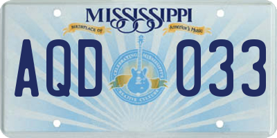 MS license plate AQD033