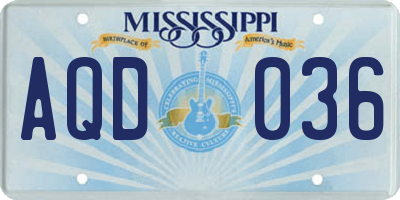 MS license plate AQD036
