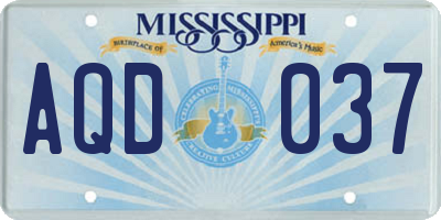 MS license plate AQD037