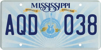 MS license plate AQD038