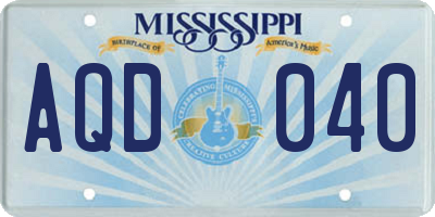 MS license plate AQD040