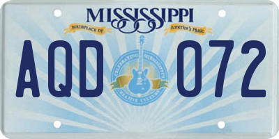 MS license plate AQD072