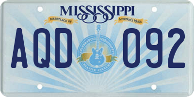MS license plate AQD092