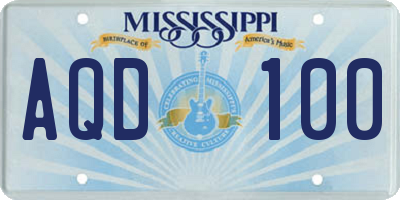 MS license plate AQD100