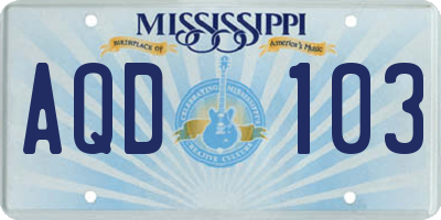 MS license plate AQD103