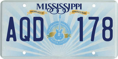MS license plate AQD178